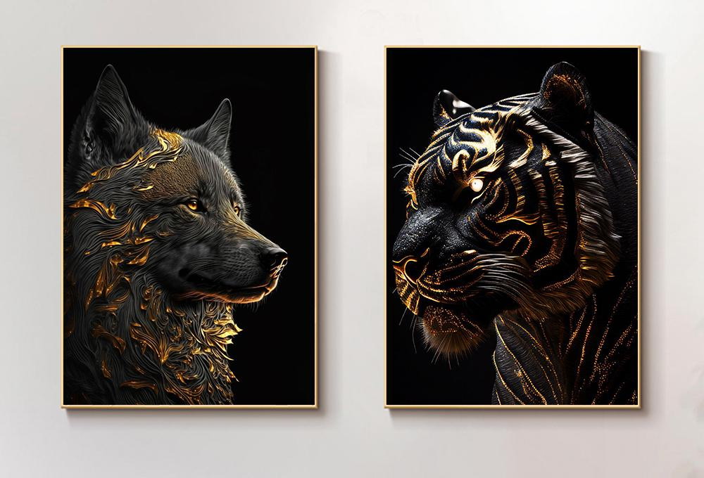 Black - golden wolf and tiger - Слика 2