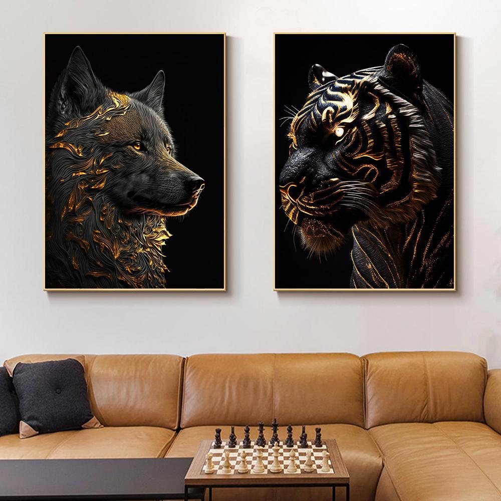Black - golden wolf and tiger